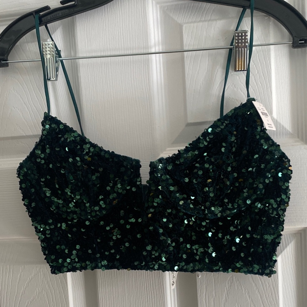 Anthropologie Eve Sequin Green Bralette